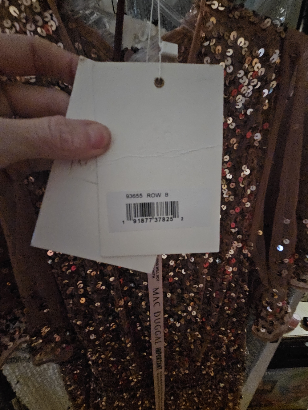 Us/8 Mac Duggal Rose-Gold Sequin Long Sleeve Evening Dress